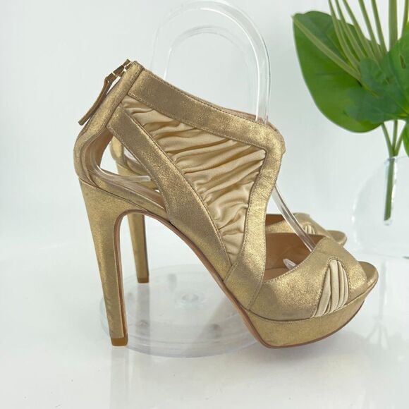 Fendi Heels Women's Size 5.5 Gold Metallic Leather Fabric Platform - Picture 15 of 16